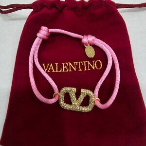 Valentino VLogo Signature Pavé Pink Cord Bracelet